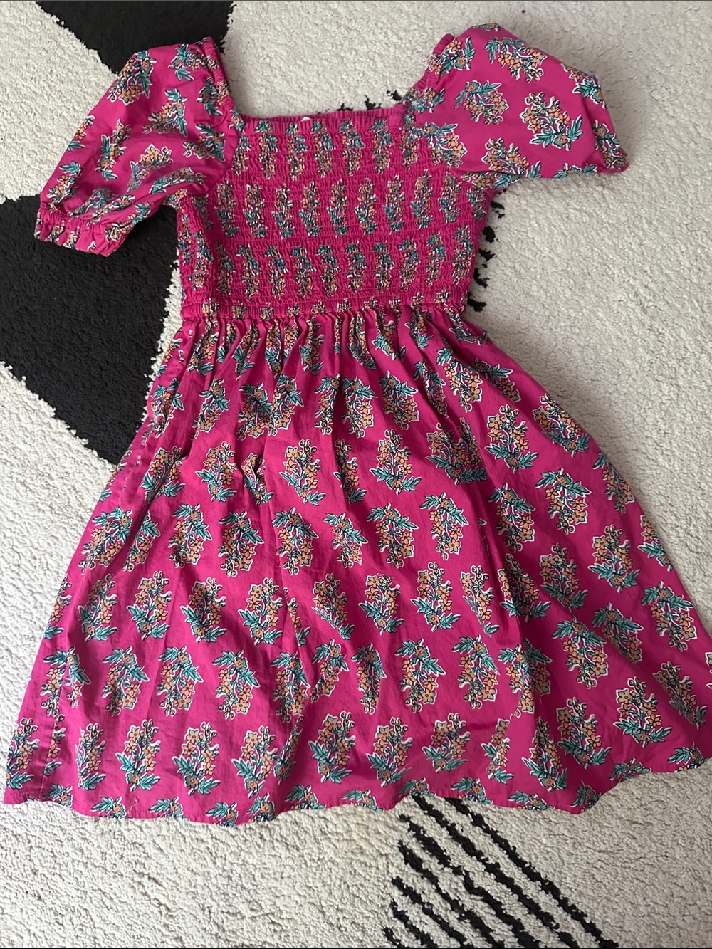 Crewcuts Bright Pink Floral Smocked Square-Neck Dress